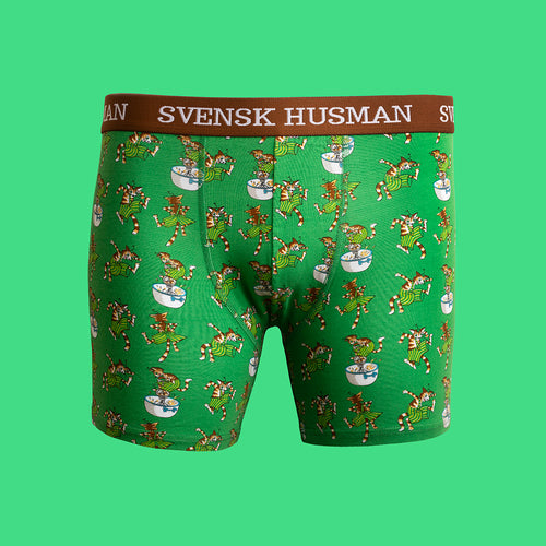 Gröna boxerkalsonger i bomull med mönster av Findus som vispar från Svenskhusman.